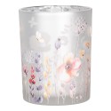 Clayre & Eef Tealight Holder Set of 2 Ø 7x8 / 10x13 cm Grey Glass Flowers
