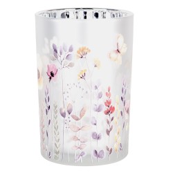 Clayre & Eef Teelichthalter Ø 12x18 cm Grau Glas Blumen