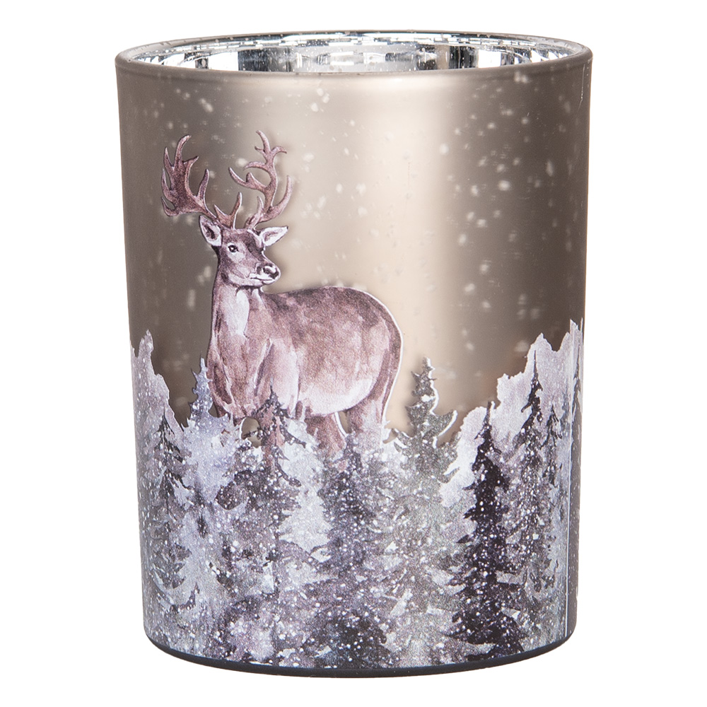 Theelichthouder Set Van 2 Ø 7X8 / 10X13 Cm Grijs Glas Hert-image