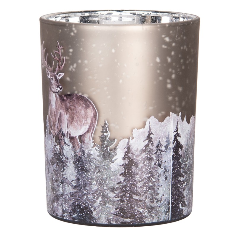 Clayre & Eef Portacandela set di 2 Ø 7x8 / 10x13 cm Grigio Vetro Cervo
