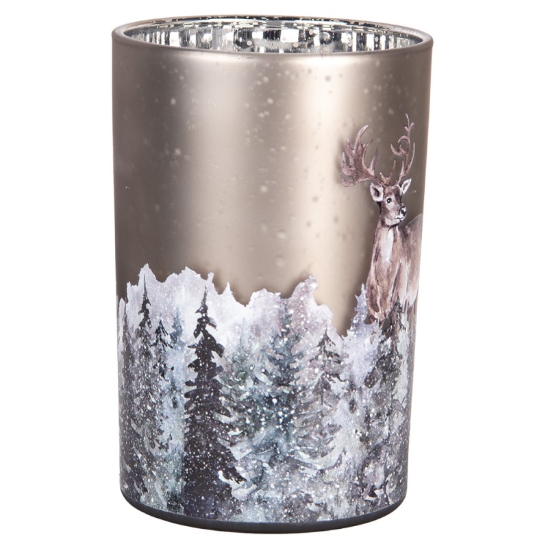 Clayre & Eef Porte-bougie Ø 12x18 cm Gris Verre Cerf