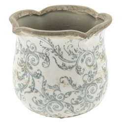 Clayre & Eef Pot de fleurs Ø 18x17 cm Beige Gris Céramique Rond Fleurs