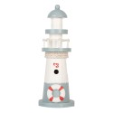 Clayre & Eef Dekorationsfigur Leuchtturm Ø 8x22 cm Weiß Blau Holzprodukt