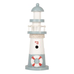 Clayre & Eef Decorative Figurine Lighthouse Ø 8x22 cm White Blue Wood product