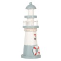 Clayre & Eef Dekorationsfigur Leuchtturm Ø 8x22 cm Weiß Blau Holzprodukt