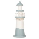 Clayre & Eef Dekorationsfigur Leuchtturm Ø 8x22 cm Weiß Blau Holzprodukt