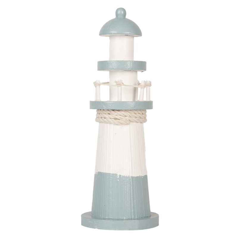 Clayre & Eef Dekorationsfigur Leuchtturm Ø 8x22 cm Weiß Blau Holzprodukt