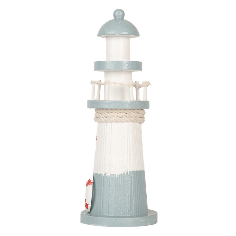 Clayre & Eef Dekorationsfigur Leuchtturm Ø 8x22 cm Weiß Blau Holzprodukt