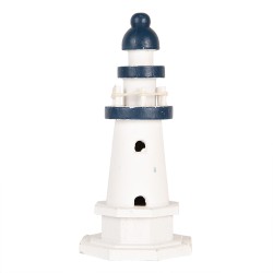Clayre & Eef Decorative Figurine Lighthouse Ø 9x17 cm White Blue Wood product