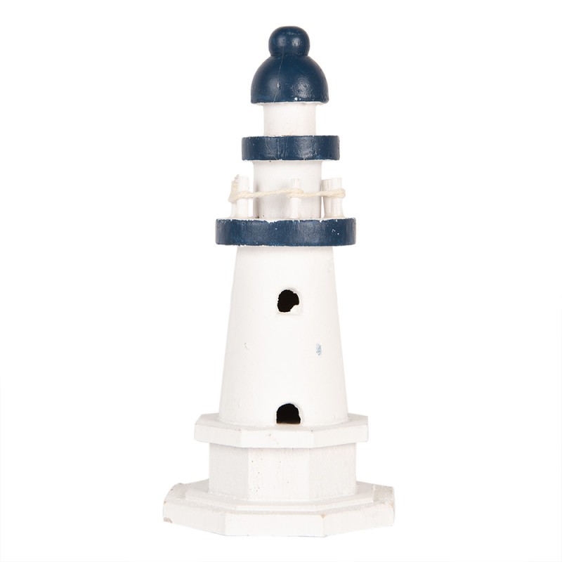 Clayre & Eef Dekorationsfigur Leuchtturm Ø 9x17 cm Weiß Blau Holzprodukt