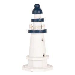 Clayre & Eef Decorative Figurine Lighthouse Ø 9x17 cm White Blue Wood product