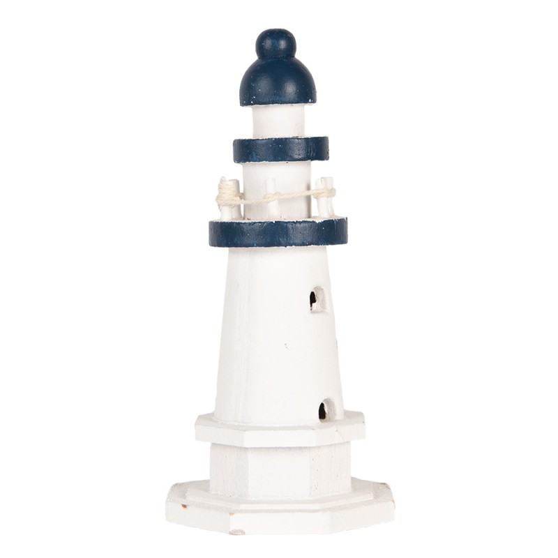 Clayre & Eef Dekorationsfigur Leuchtturm Ø 9x17 cm Weiß Blau Holzprodukt