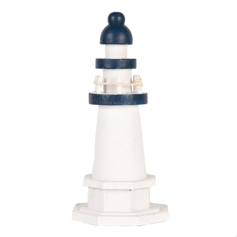 Clayre & Eef Dekorationsfigur Leuchtturm Ø 9x17 cm Weiß Blau Holzprodukt