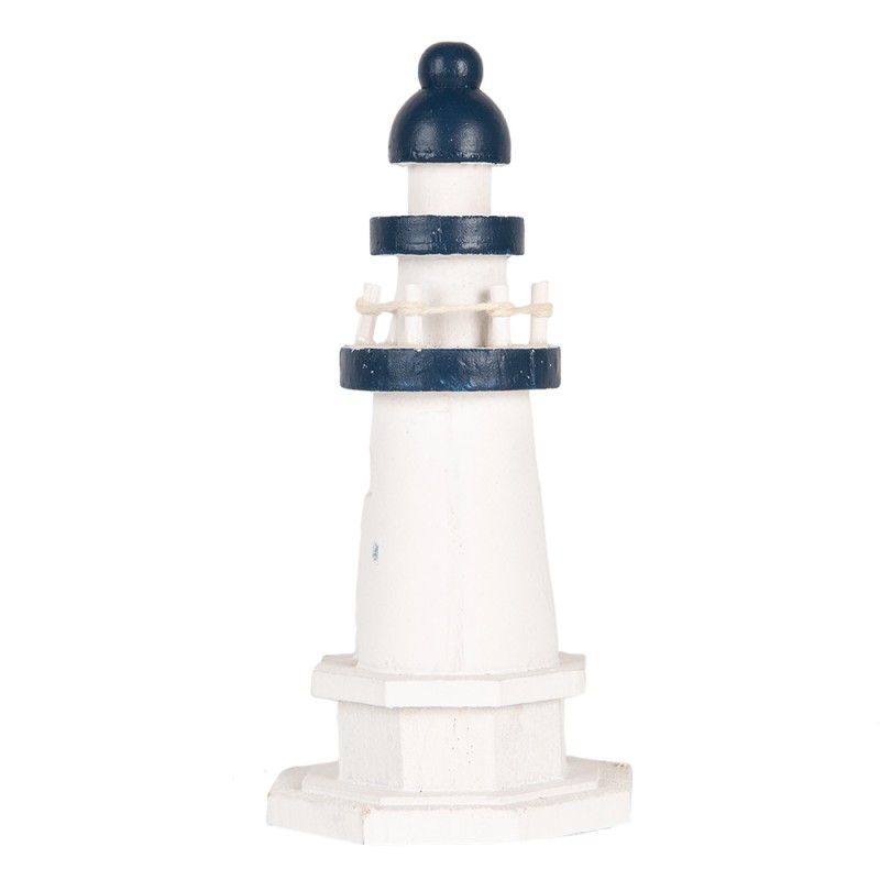 Clayre & Eef Dekorationsfigur Leuchtturm Ø 9x17 cm Weiß Blau Holzprodukt