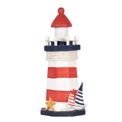 Clayre & Eef Decorative Figurine Lighthouse Ø 9x19 cm White Red Wood product