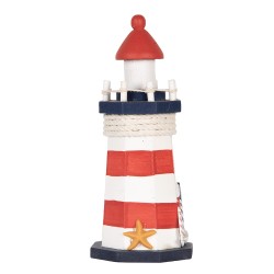 Clayre & Eef Decorative Figurine Lighthouse Ø 9x19 cm White Red Wood product