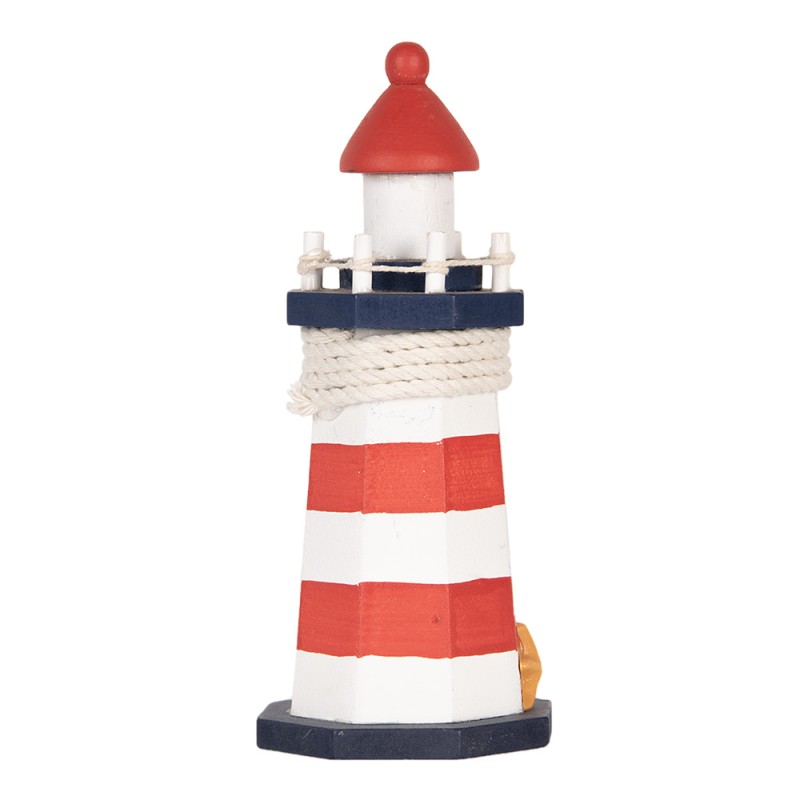 Clayre & Eef Figurine décorative Phare Ø 9x19 cm Blanc Rouge Produit en bois