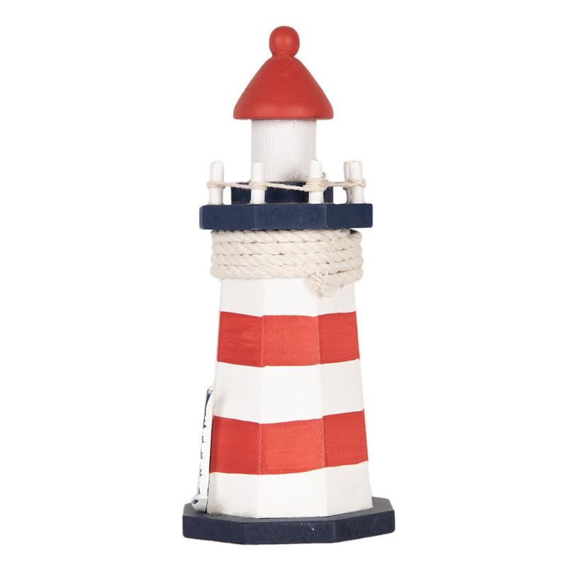 Clayre & Eef Figurine décorative Phare Ø 9x19 cm Blanc Rouge Produit en bois