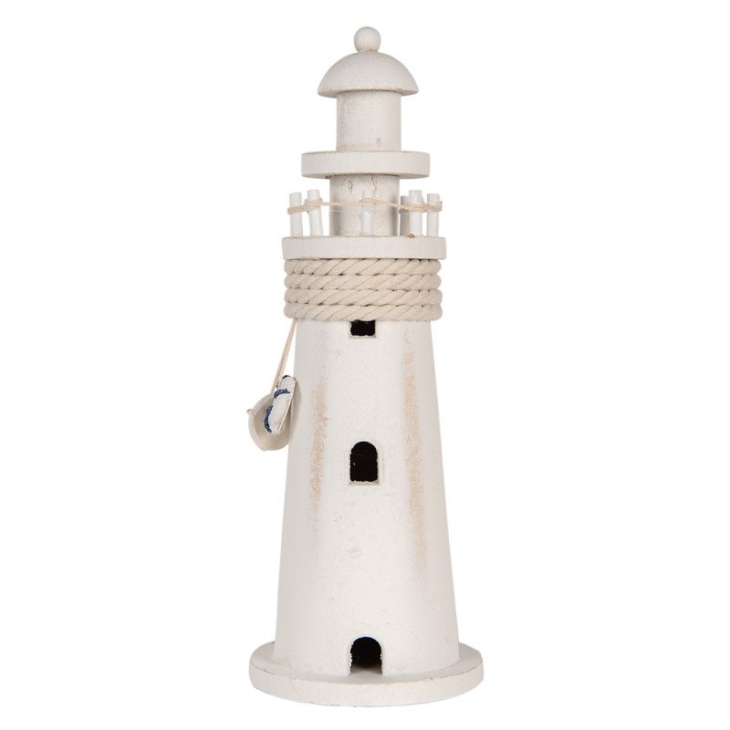 Clayre & Eef Dekorationsfigur Leuchtturm Ø 10x30 cm Weiß MDF