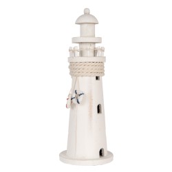 Clayre & Eef Dekorationsfigur Leuchtturm Ø 10x30 cm Weiß MDF