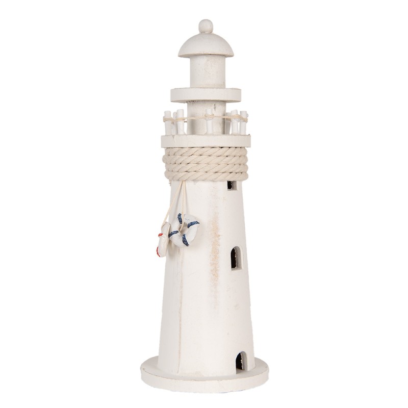 Clayre & Eef Dekorationsfigur Leuchtturm Ø 10x30 cm Weiß MDF