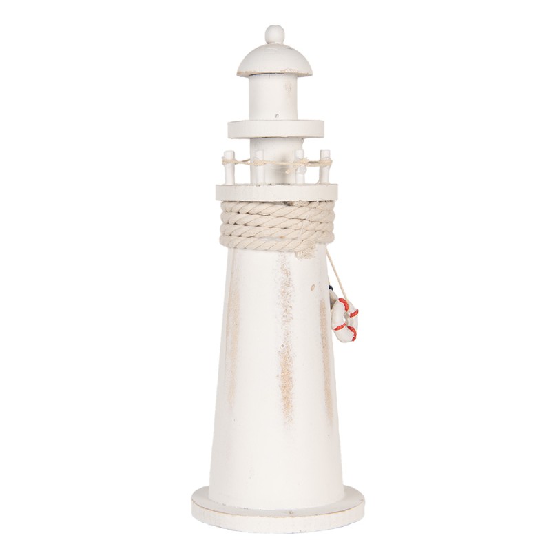 Clayre & Eef Dekorationsfigur Leuchtturm Ø 10x30 cm Weiß MDF