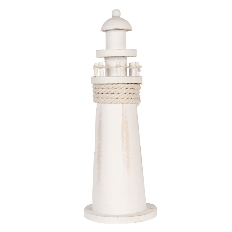 Clayre & Eef Dekorationsfigur Leuchtturm Ø 10x30 cm Weiß MDF