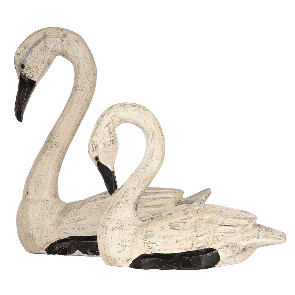 Clayre&Eef Decoratie Beeld Zwaan 21x10x18 / 26x11x29 cm Beige MDF afbeelding