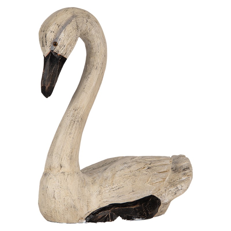 Clayre & Eef Decoratie Beeld Zwaan 21x10x18 / 26x11x29 cm Beige MDF