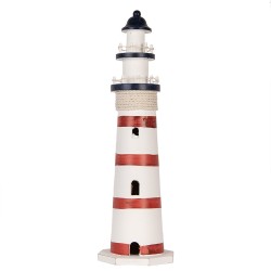 Clayre & Eef Dekorationsfigur Leuchtturm Ø 15x48 cm Weiß Rot MDF