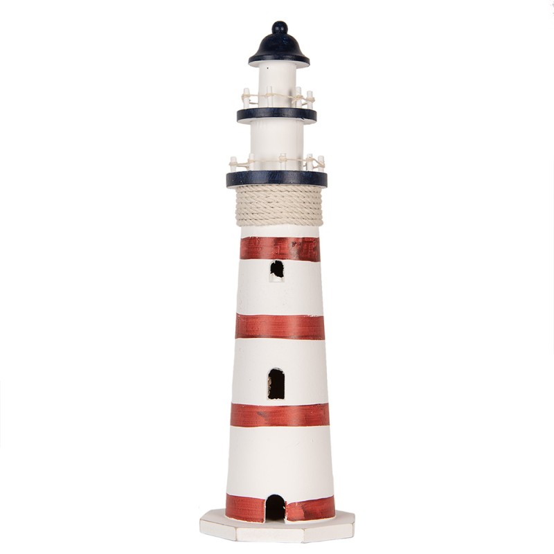 Clayre & Eef Dekorationsfigur Leuchtturm Ø 15x48 cm Weiß Rot MDF