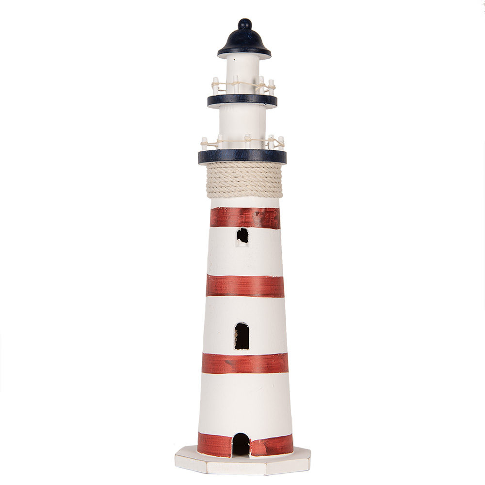 Clayre & Eef Decoratie Beeld Vuurtoren Ø 15x48 cm Wit Rood MDF afbeelding