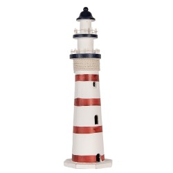 Clayre & Eef Dekorationsfigur Leuchtturm Ø 15x48 cm Weiß Rot MDF