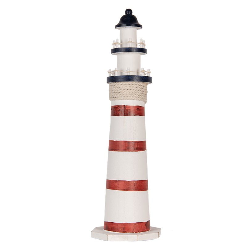 Clayre & Eef Dekorationsfigur Leuchtturm Ø 15x48 cm Weiß Rot MDF