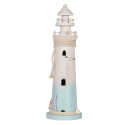 Clayre & Eef Image de décoration Phare Ø 13x42 cm Blanc Bleu MDF