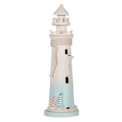 Clayre & Eef Image de décoration Phare Ø 13x42 cm Blanc Bleu MDF