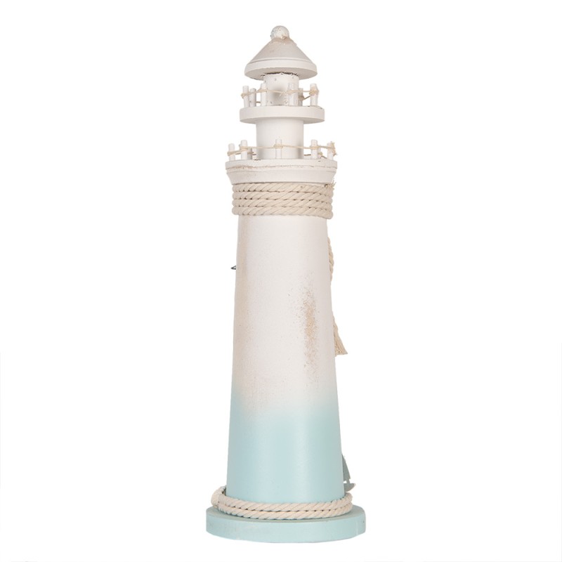Clayre & Eef Image de décoration Phare Ø 13x42 cm Blanc Bleu MDF