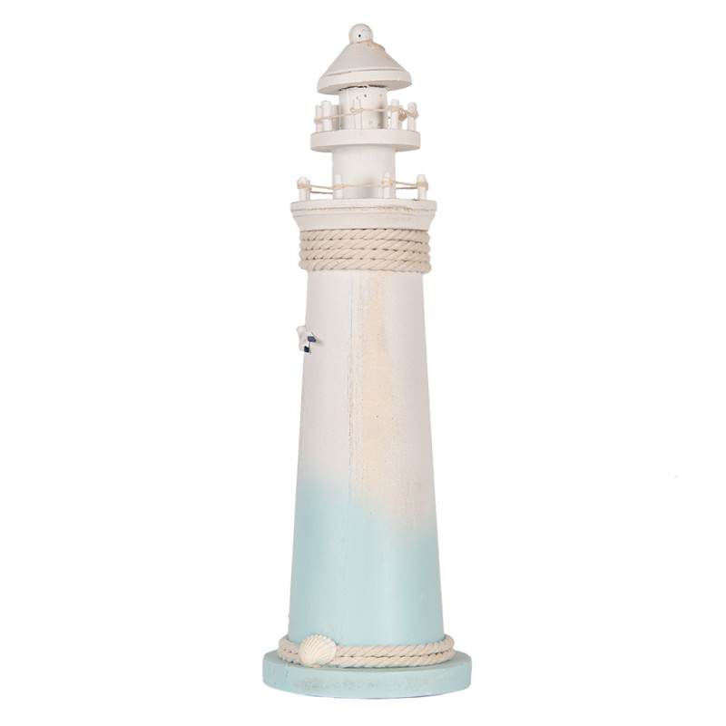 Clayre & Eef Image de décoration Phare Ø 13x42 cm Blanc Bleu MDF
