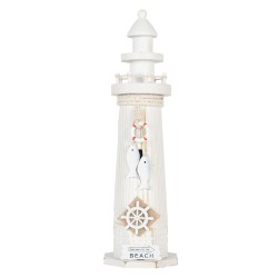Clayre & Eef Dekorationsfigur Leuchtturm Ø 10x32 cm Weiß MDF