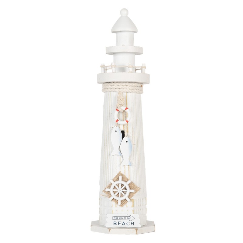 Clayre & Eef Dekorationsfigur Leuchtturm Ø 10x32 cm Weiß MDF