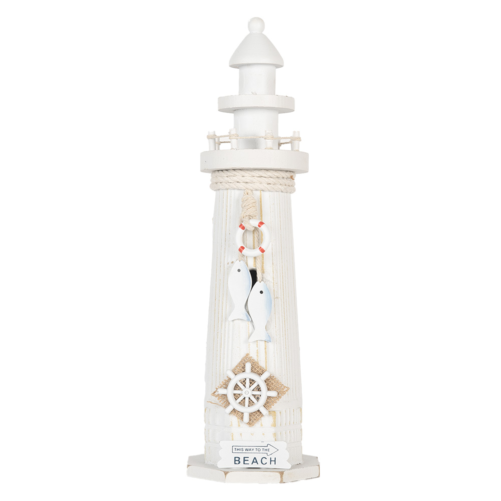 Clayre&Eef Decoratie Beeld VuurtorenØ 10x32 cm Wit MDF afbeelding