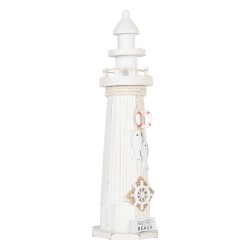 Clayre & Eef Dekorationsfigur Leuchtturm Ø 10x32 cm Weiß MDF