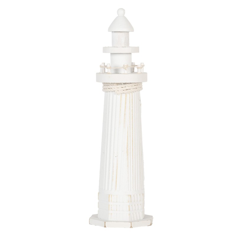 Clayre & Eef Dekorationsfigur Leuchtturm Ø 10x32 cm Weiß MDF