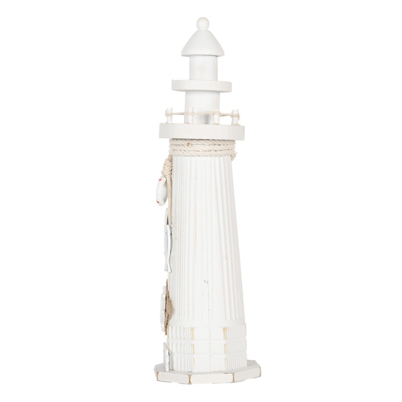 Clayre & Eef Dekorationsfigur Leuchtturm Ø 10x32 cm Weiß MDF