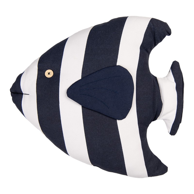 Clayre & Eef Dekokissen Fisch 40x45x11 cm Weiß Blau Synthetisch