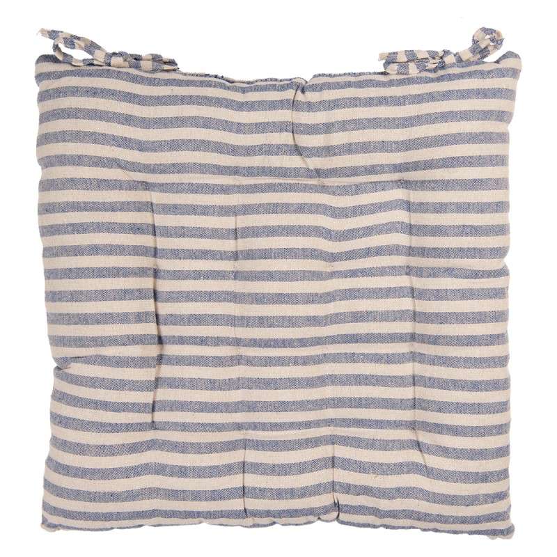 Clayre & Eef Coussin de chaise en mousse 40x40x4 cm Bleu Beige Coton
