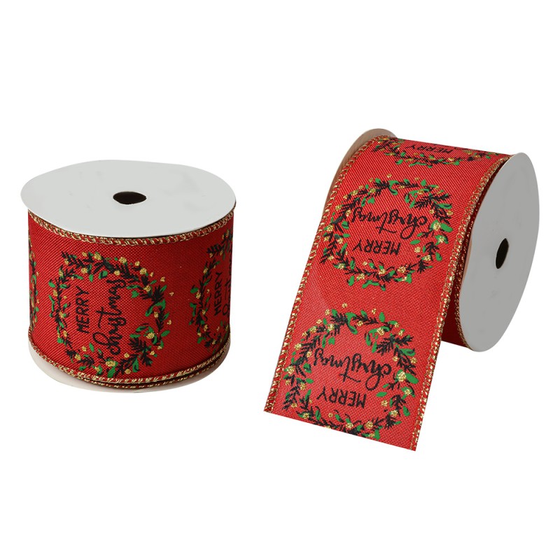 Clayre & Eef Weihnachtsband 63 mm x 5 m Rot Synthetisch