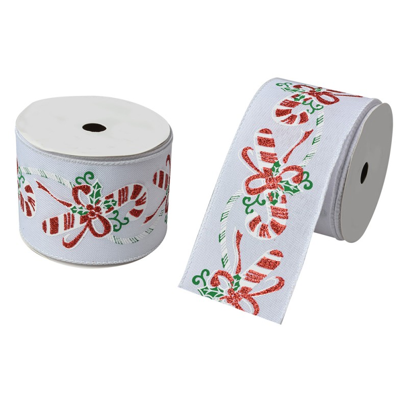 Clayre & Eef Ruban de Noël 63 mm x 5 m Bianco Sintetico