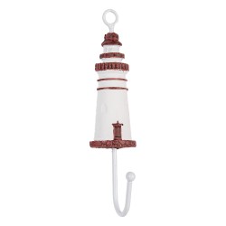 Clayre & Eef Wandhaken Leuchtturm 4x4x18 cm Weiß Rot Holz Metall