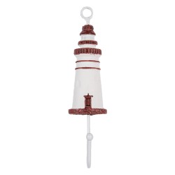 Clayre & Eef Wall Hook Lighthouse 4x4x18 cm White Red Wood